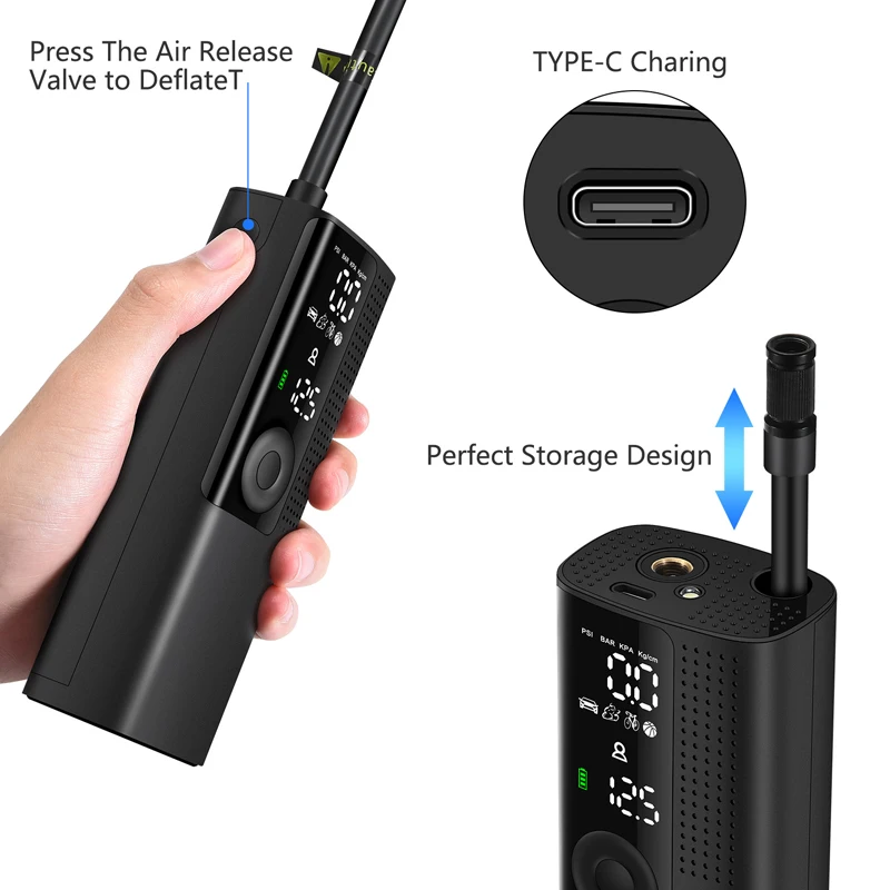 Portable Air Bike Pump Mini Electric Inflator Rechargeable Air Pump Auto Car Inflatable Rechargeable Compressor Portable Air Bike Pump Mini Electric Inflator Rechargeable Air Pump Auto Car Inflatable Rechargeable Compressor