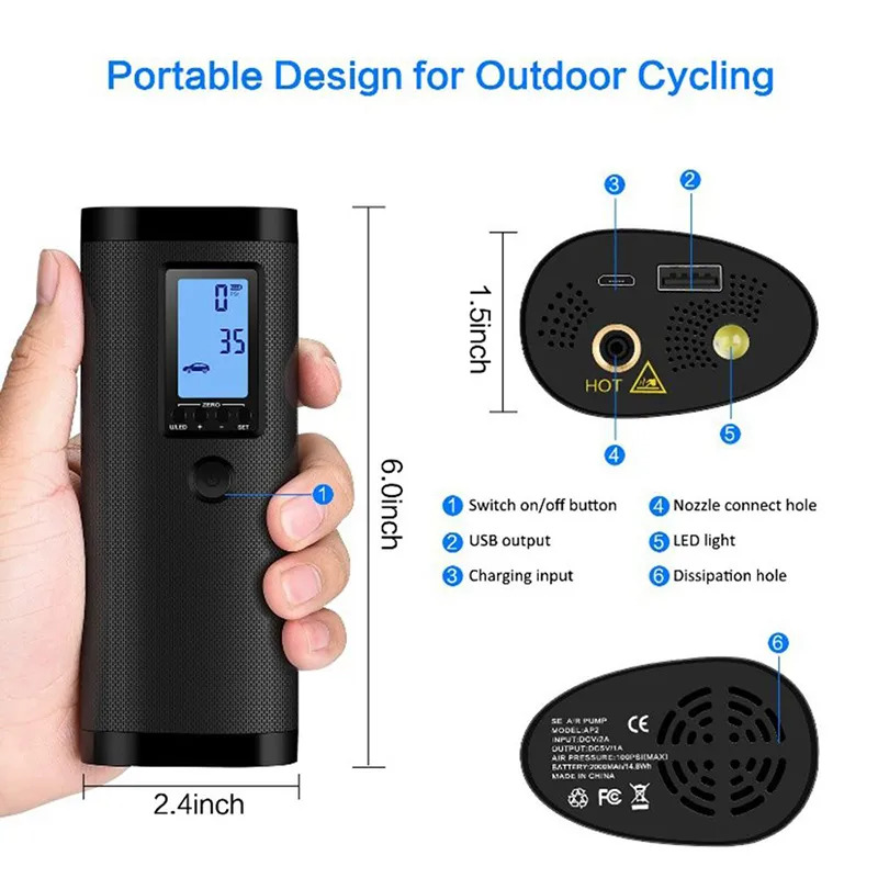 Portable Air Bike Pump Mini Electric Inflator Rechargeable Air Pump Auto Car Inflatable Rechargeable Compressor Portable Air Bike Pump Mini Electric Inflator Rechargeable Air Pump Auto Car Inflatable Rechargeable Compressor