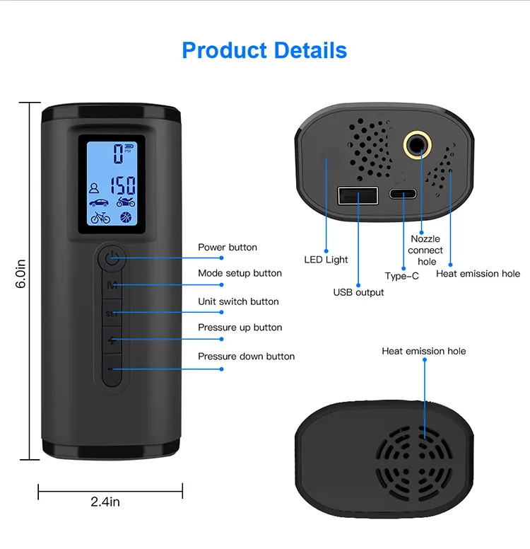 Portable Air Bike Pump Mini Electric Inflator Rechargeable Air Pump Auto Car Inflatable Rechargeable Compressor Portable Air Bike Pump Mini Electric Inflator Rechargeable Air Pump Auto Car Inflatable Rechargeable Compressor