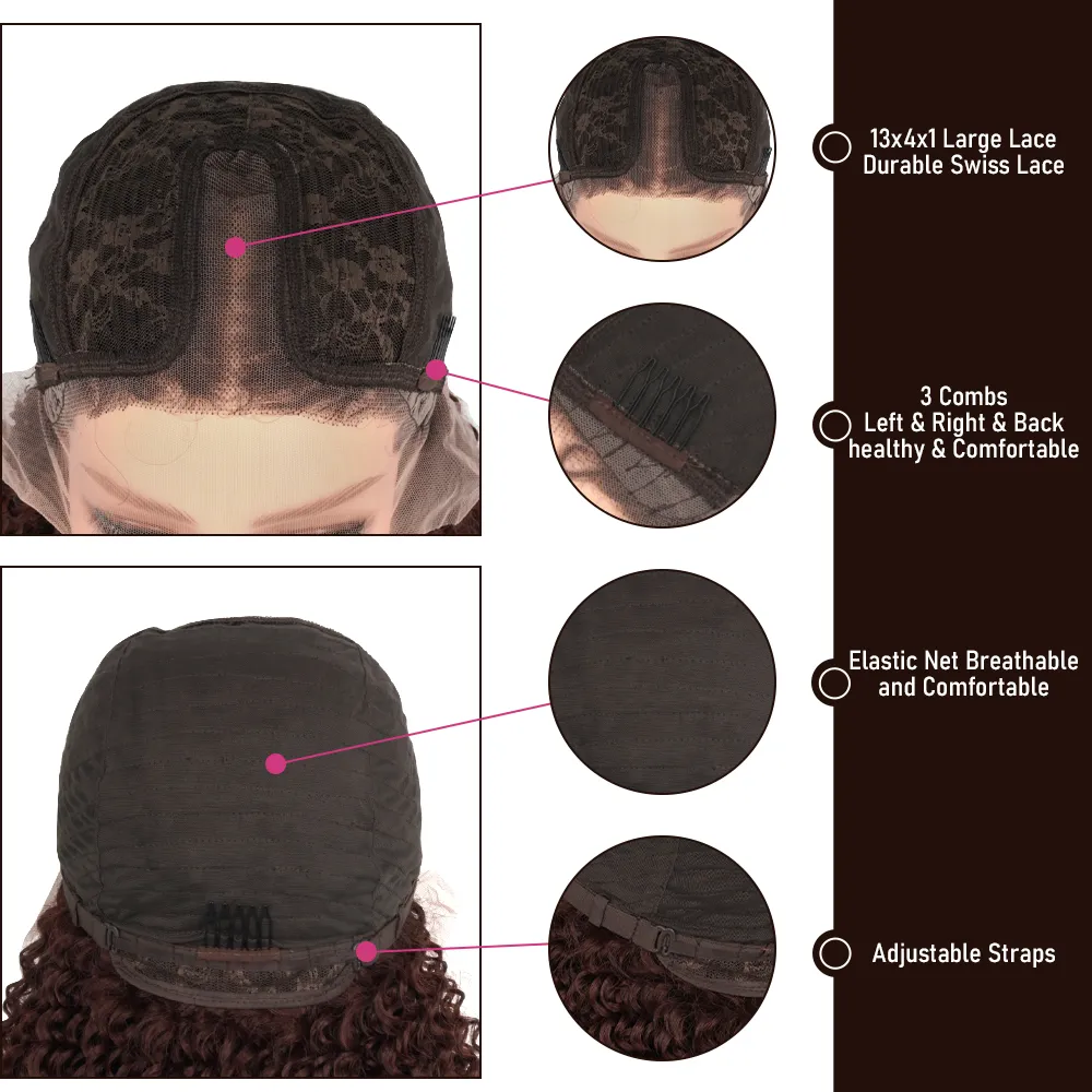 Reddish Brown Kinky Curly Wig Synthetic Lace Front Wigs For Women Copper Red Pre Plucked With Baby Hair Lace Closured Wig Reddish Brown Kinky Curly Wig Synthetic Lace Front Wigs For Women Copper Red Pre Plucked With Baby Hair Lace Closured Wig