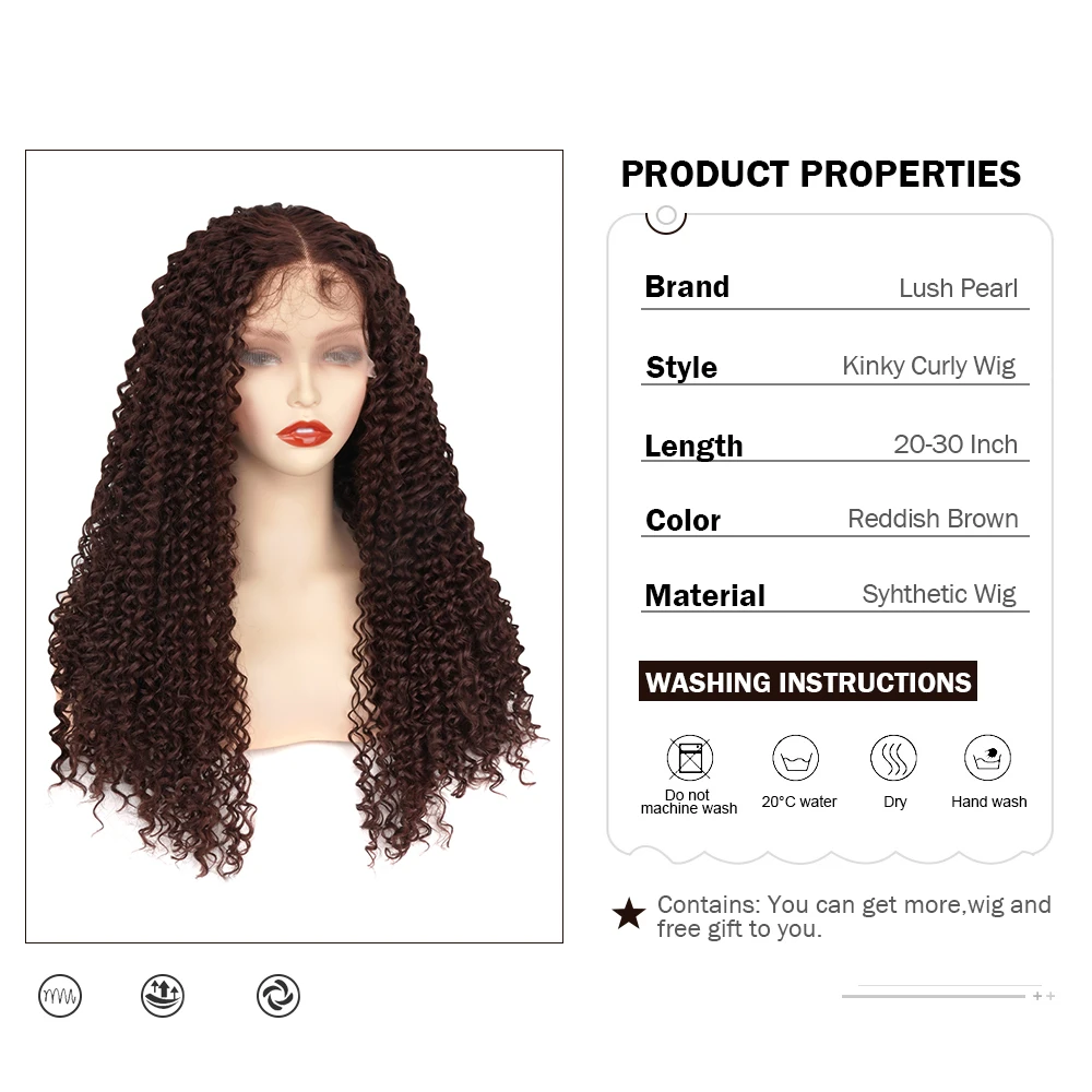 Reddish Brown Kinky Curly Wig Synthetic Lace Front Wigs For Women Copper Red Pre Plucked With Baby Hair Lace Closured Wig Reddish Brown Kinky Curly Wig Synthetic Lace Front Wigs For Women Copper Red Pre Plucked With Baby Hair Lace Closured Wig