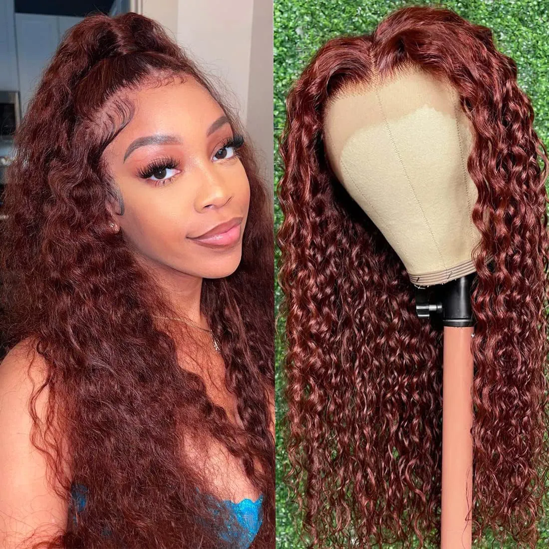 Reddish Brown Kinky Curly Wig Synthetic Lace Front Wigs For Women Copper Red Pre Plucked With Baby Hair Lace Closured Wig Reddish Brown Kinky Curly Wig Synthetic Lace Front Wigs For Women Copper Red Pre Plucked With Baby Hair Lace Closured Wig