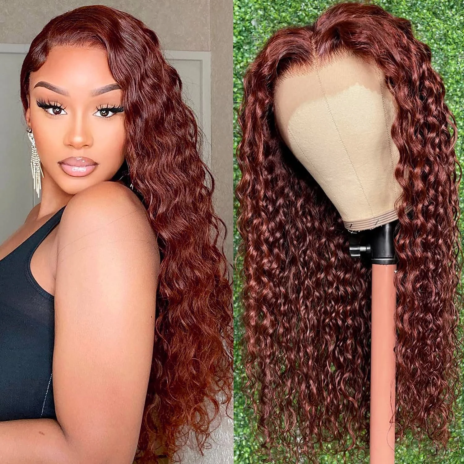 Reddish Brown Kinky Curly Wig Synthetic Lace Front Wigs For Women Copper Red Pre Plucked With Baby Hair Lace Closured Wig Reddish Brown Kinky Curly Wig Synthetic Lace Front Wigs For Women Copper Red Pre Plucked With Baby Hair Lace Closured Wig