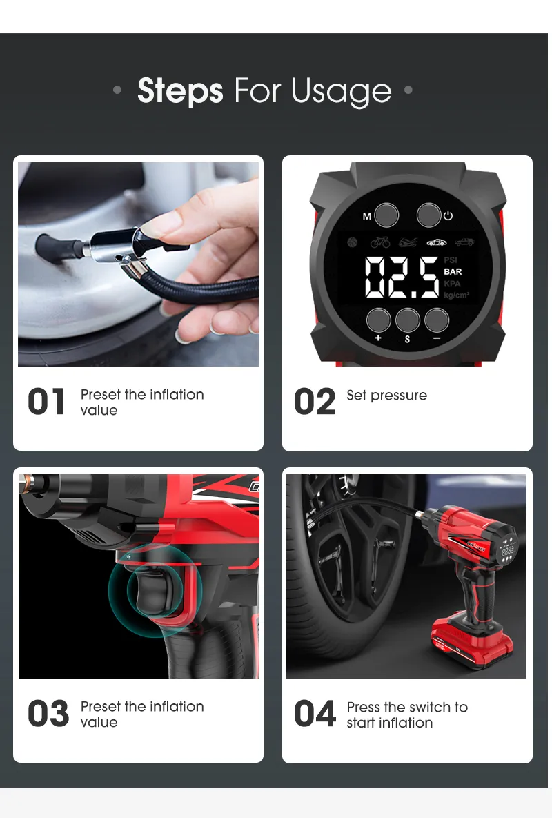 Carsun Car Air Pump Wireless Inflatable Pump Portable Handheld Rechargeable Air Compressor Digital Car Automatic Tire Inflator