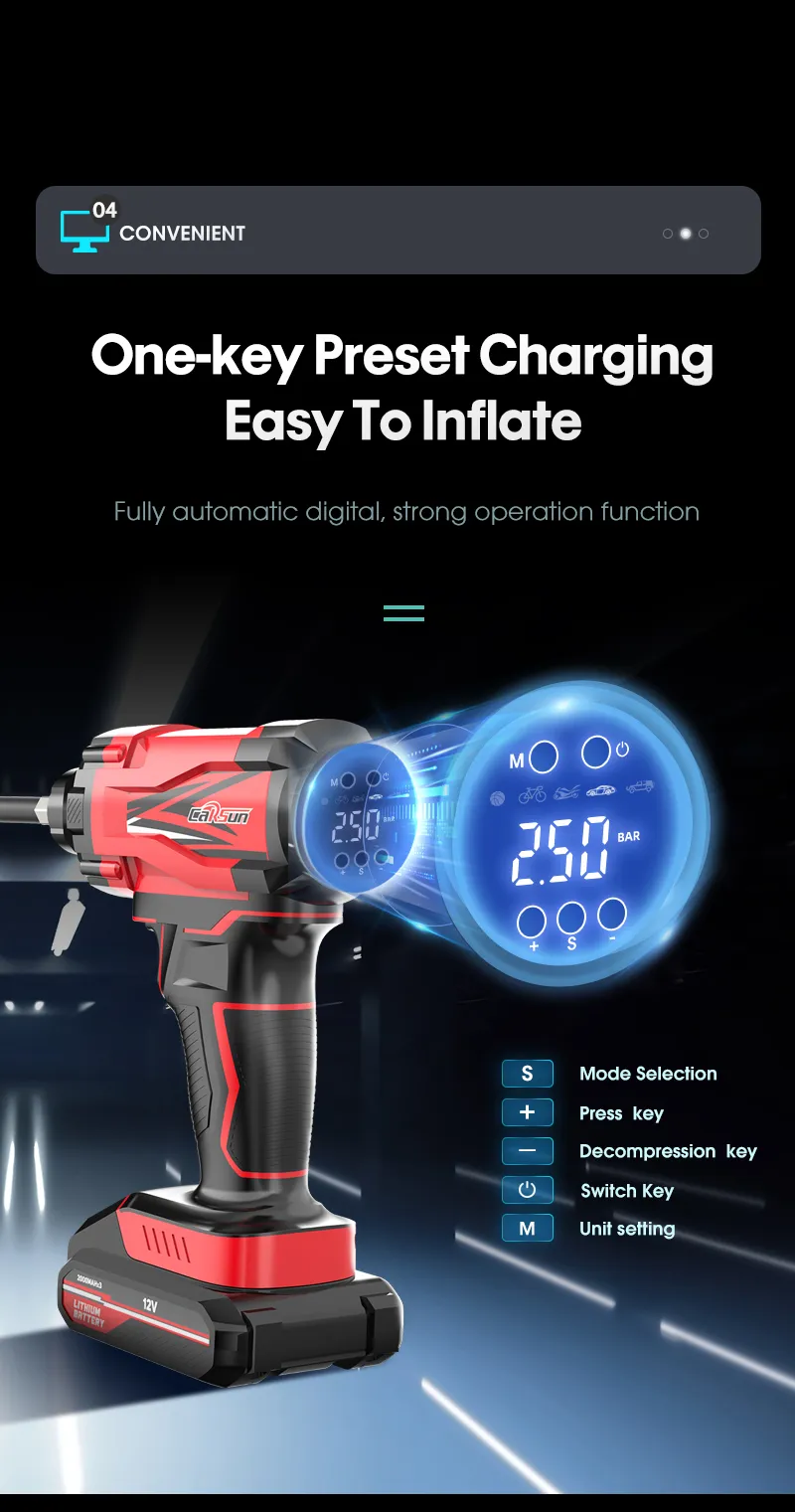 Carsun Car Air Pump Wireless Inflatable Pump Portable Handheld Rechargeable Air Compressor Digital Car Automatic Tire Inflator