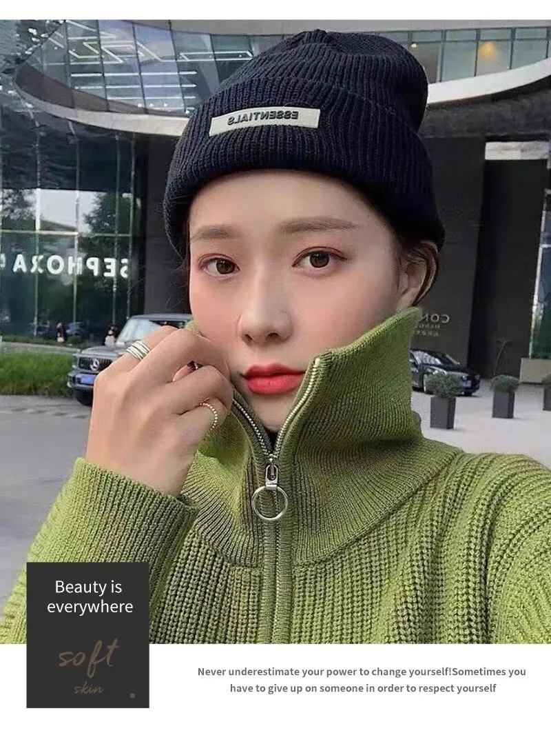 Knitted Hats For Women Black Hat Winter Mens Caps Women For Ladies Knitted Thick Cap Chaopai Woolen Landlord Guapi Hat