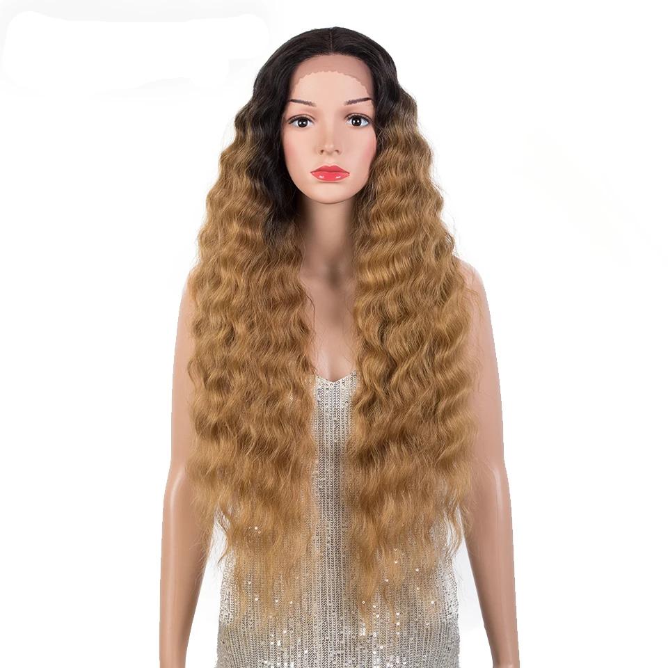 FREEDOM Synthetic Lace Wigs For Black Women Deep Curly Wig Ombre Blonde Scalp With Lace Wig 30 Inch Cosplay Wigs