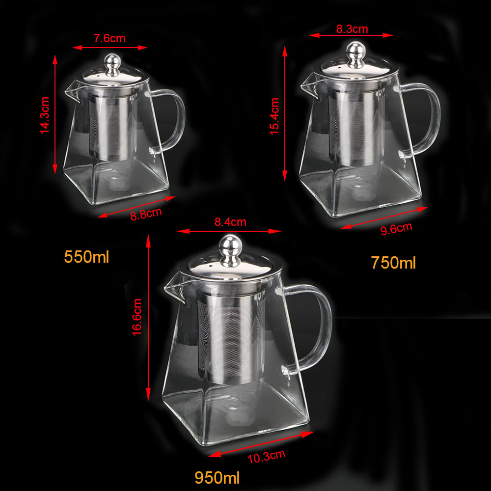 550/750/950ML Household Teaware Clear Kettle With Stainless Steel Infuser Heat Resistant Glass Teapot Tea Infuser