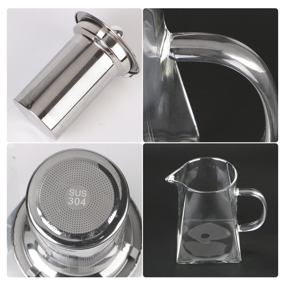 550/750/950ML Household Teaware Clear Kettle With Stainless Steel Infuser Heat Resistant Glass Teapot Tea Infuser
