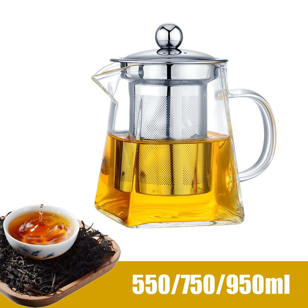 550/750/950ML Household Teaware Clear Kettle With Stainless Steel Infuser Heat Resistant Glass Teapot Tea Infuser