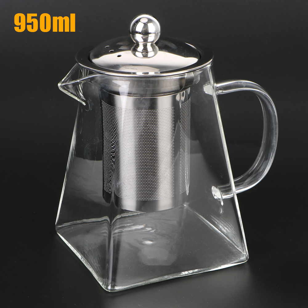 550/750/950ML Household Teaware Clear Kettle With Stainless Steel Infuser Heat Resistant Glass Teapot Tea Infuser