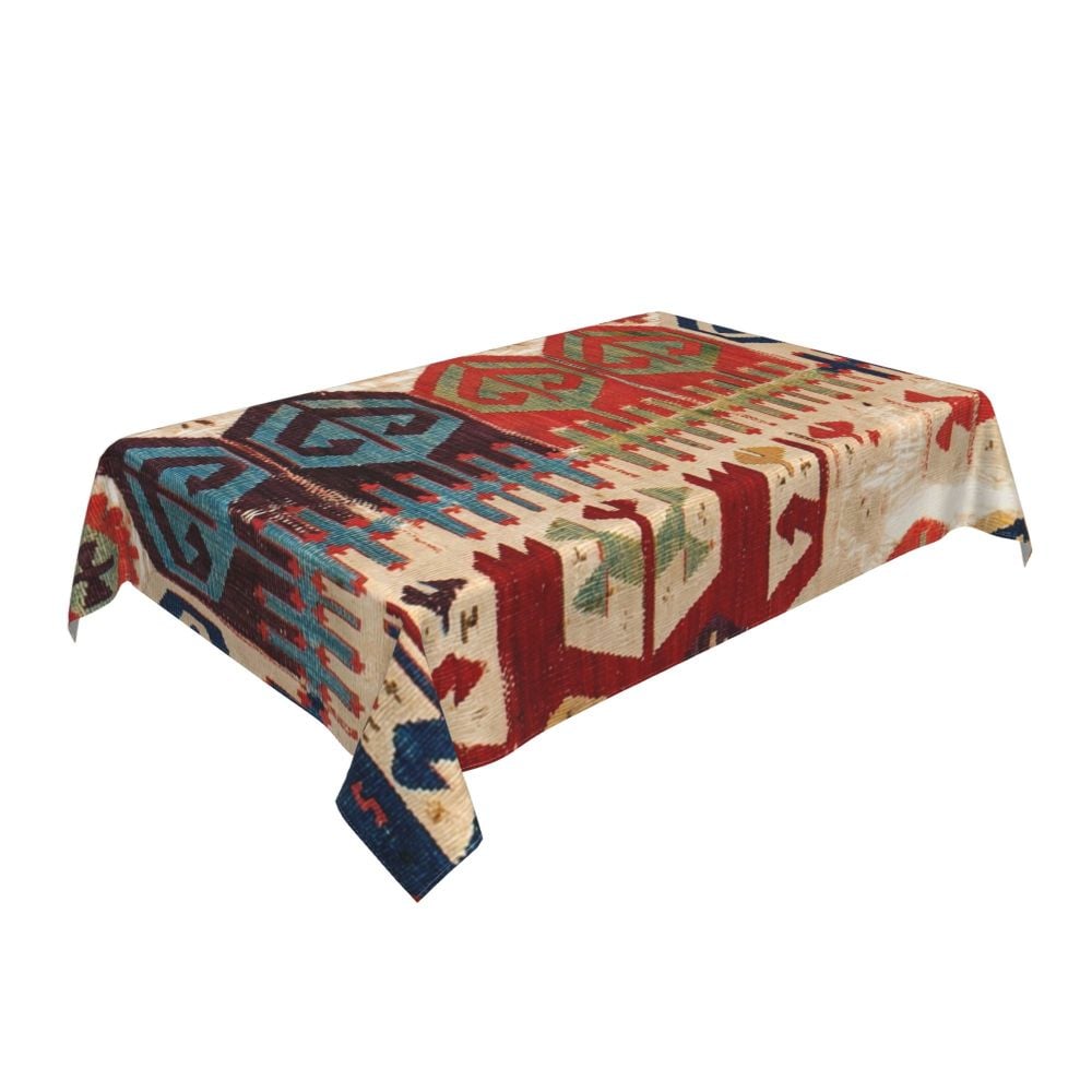 Cal Antique Turkish Kilim Tablecloth Backing Elastic Edge Table Covers Bohemian Ethnic Vintage Persian Carpet Tribal Table Cloth