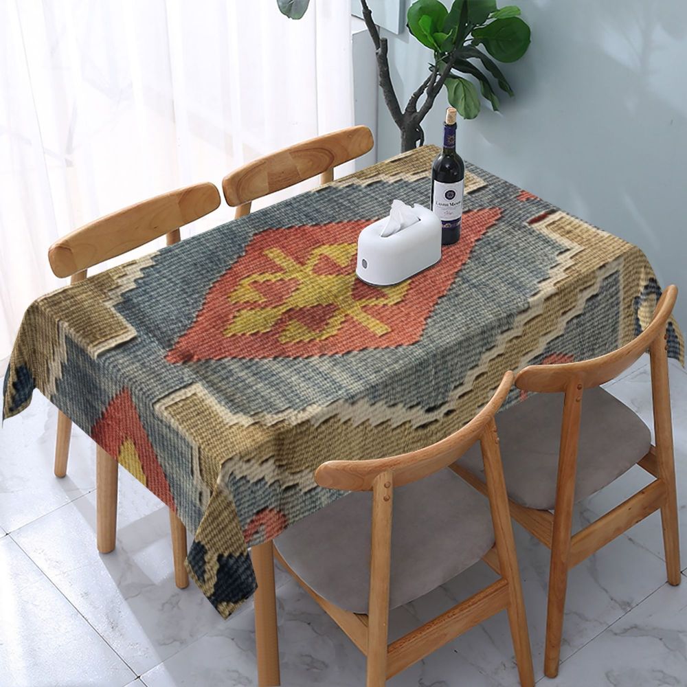 Cal Antique Turkish Kilim Tablecloth Backing Elastic Edge Table Covers Bohemian Ethnic Vintage Persian Carpet Tribal Table Cloth
