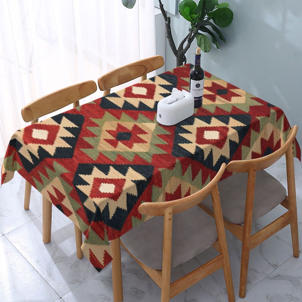 Cal Antique Turkish Kilim Tablecloth Backing Elastic Edge Table Covers Bohemian Ethnic Vintage Persian Carpet Tribal Table Cloth