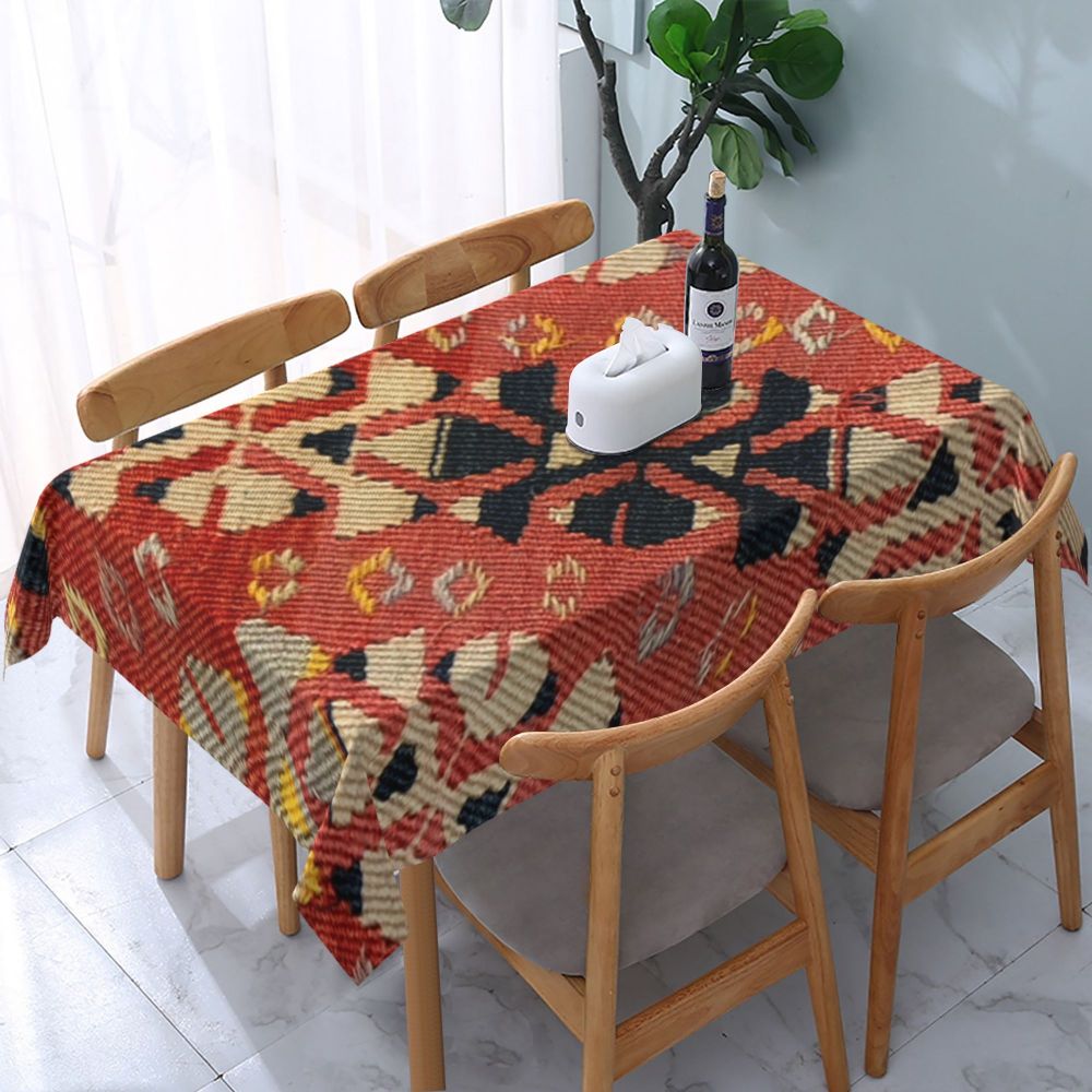 Cal Antique Turkish Kilim Tablecloth Backing Elastic Edge Table Covers Bohemian Ethnic Vintage Persian Carpet Tribal Table Cloth