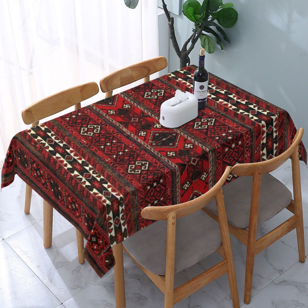 Cal Antique Turkish Kilim Tablecloth Backing Elastic Edge Table Covers Bohemian Ethnic Vintage Persian Carpet Tribal Table Cloth