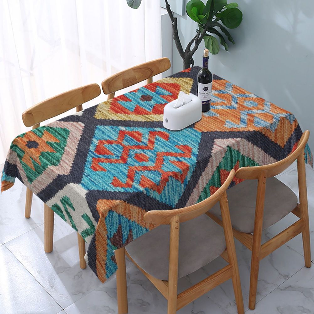 Cal Antique Turkish Kilim Tablecloth Backing Elastic Edge Table Covers Bohemian Ethnic Vintage Persian Carpet Tribal Table Cloth