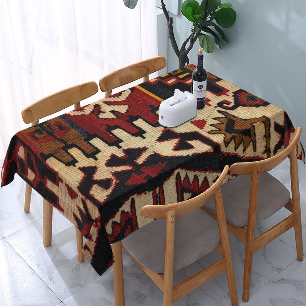 Cal Antique Turkish Kilim Tablecloth Backing Elastic Edge Table Covers Bohemian Ethnic Vintage Persian Carpet Tribal Table Cloth